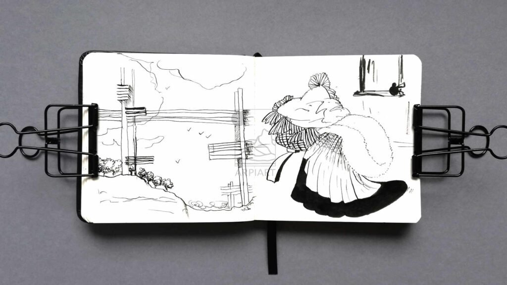 sketchbook_page_ink_drawing_coat_on_chair_arpiart.jpg
