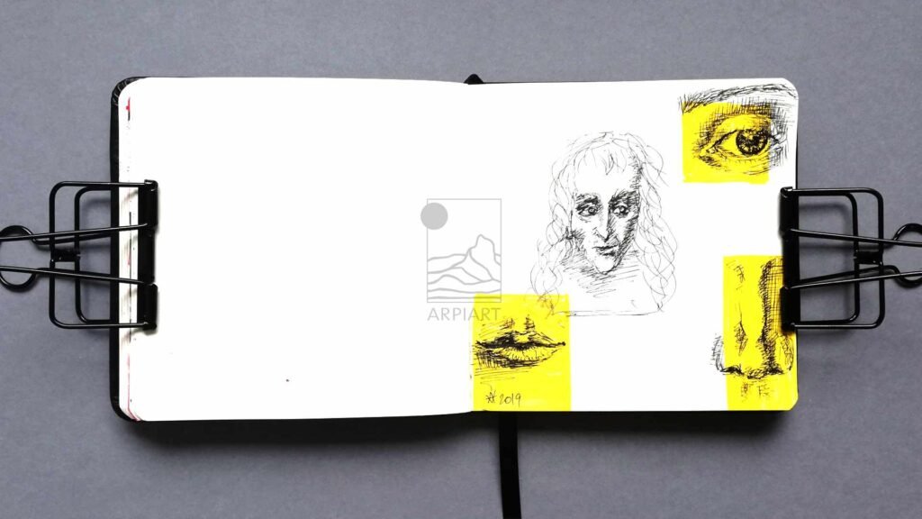sketchbook_page_ink_drawing_portrait_man_yellow_arpiart.jpg